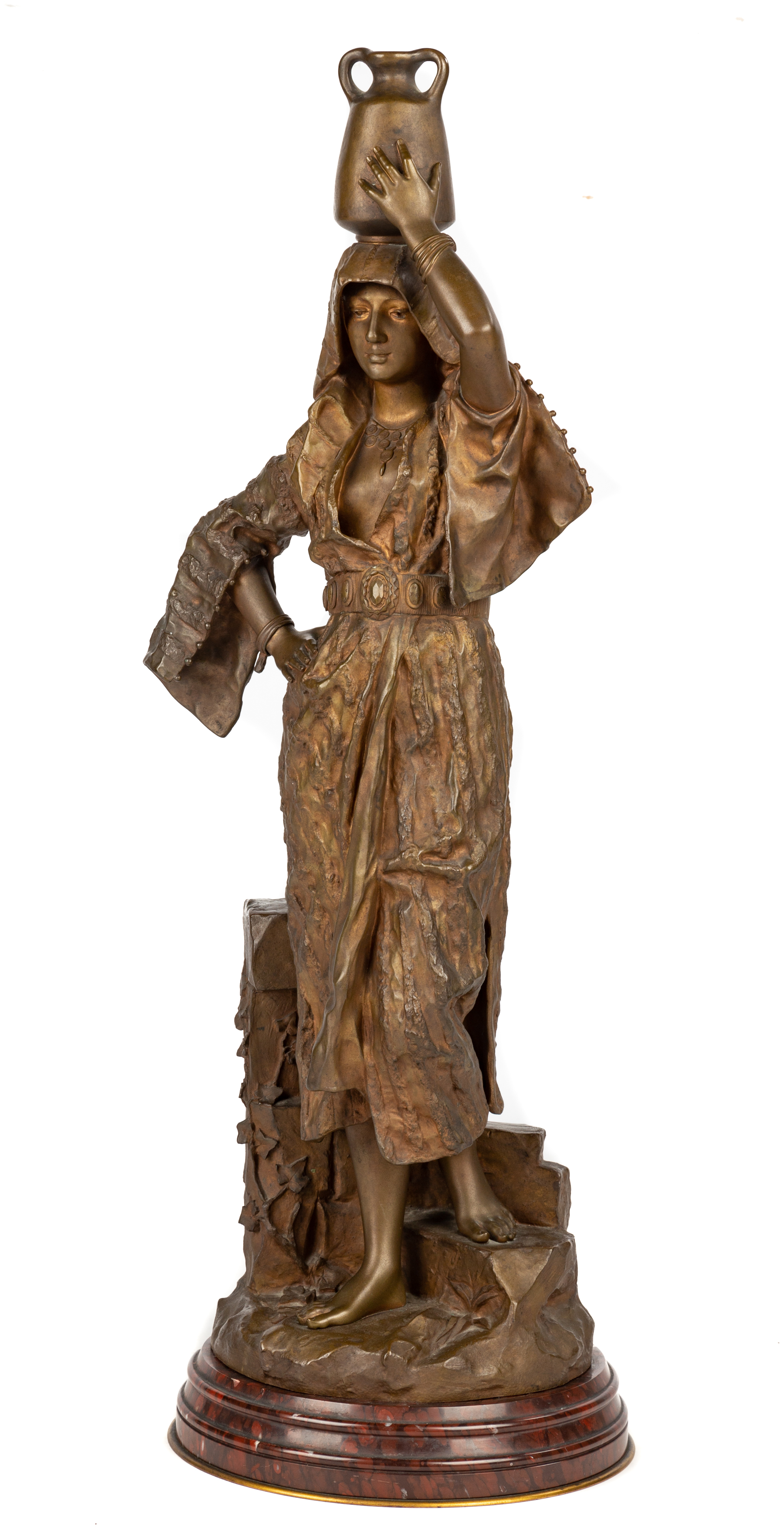 Appraisal: GASTON VEUVENOT LEROUX FRENCH - REBECCA Patinaed bronze sculpture on