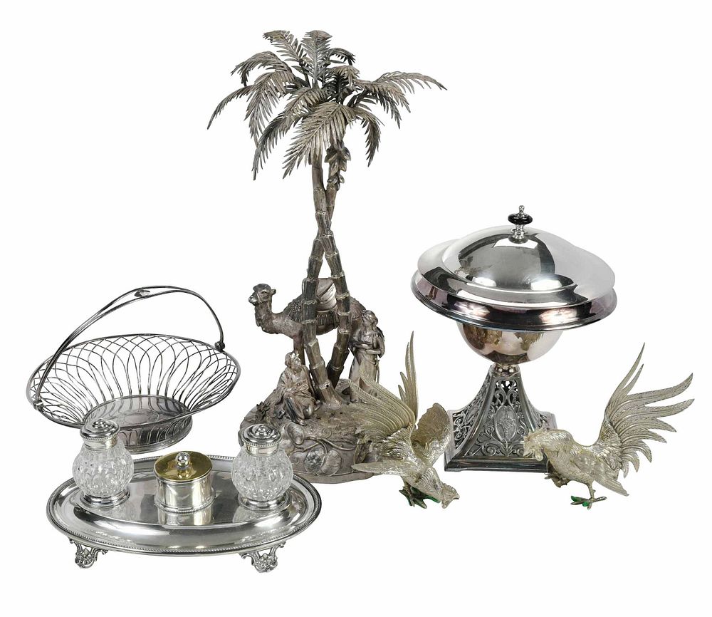 Appraisal: Six Silver Plate Table Items including Old Sheffield Plate basket