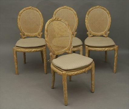 Appraisal: Set of Eight Rustic-Style Oval-Back Caned and Rush-Seated Dining Chairs