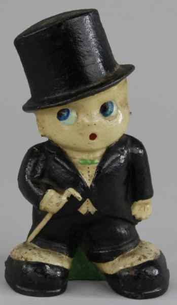 Appraisal: BOY IN TUXEDO WITH CANE DOORSTOP Cast iron wedge back