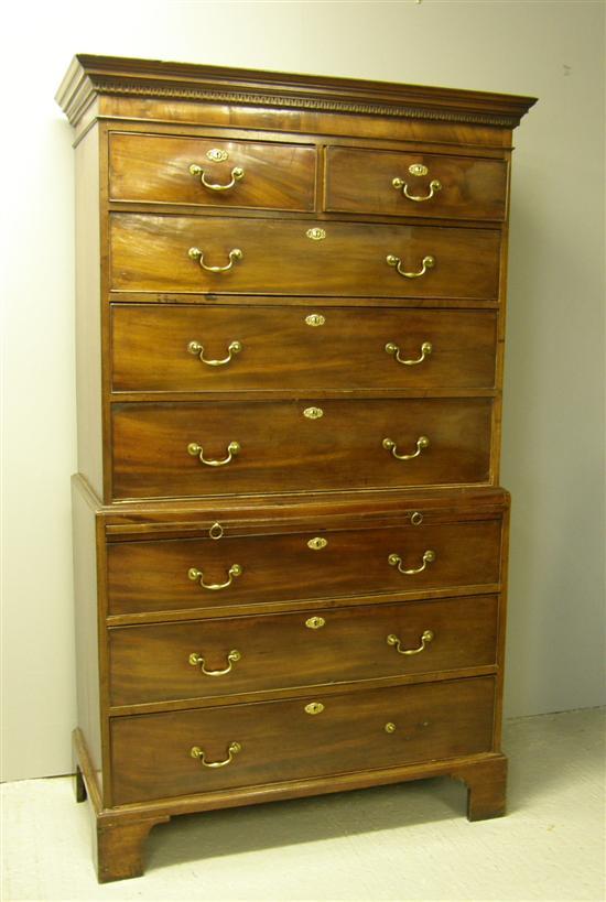 Appraisal: George III mahogany chest on chest with dentil cornice two