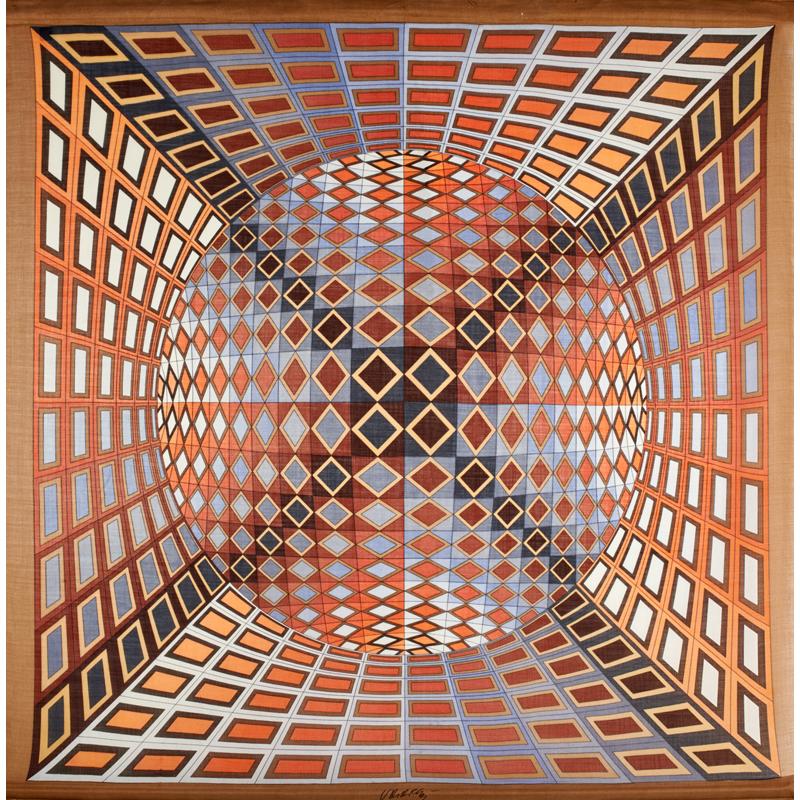 Appraisal: VICTOR VASARELY Hungarian - Cashmere and silk tapestry with wooden