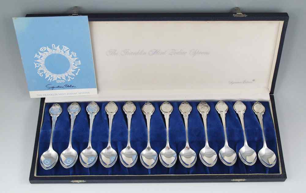 Appraisal: FRANKLIN MINT STERLING ZODIAC SPOON SET Signature Edition by The