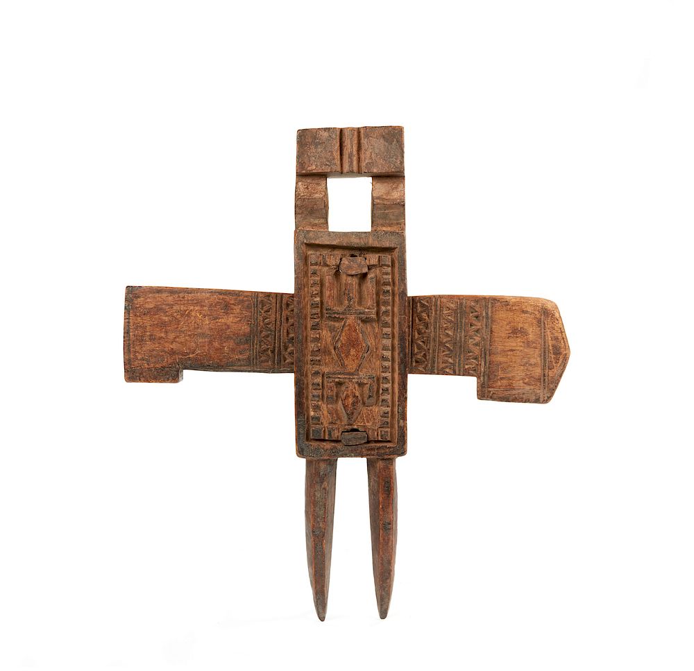 Appraisal: Dogon Doorlock and Cross Bolt Dogon wood doorlock with three