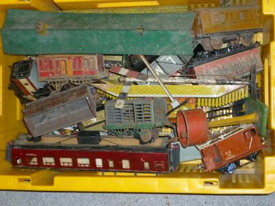 Appraisal: Playworn Hornby trains including station signals and trucks most items