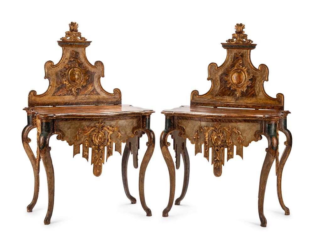 Appraisal: A Pair of Venetian Painted and Parcel Gilt Console Tables