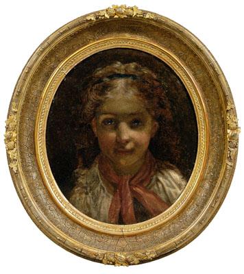 Appraisal: American School portrait young girl with red kerchief unsigned probably