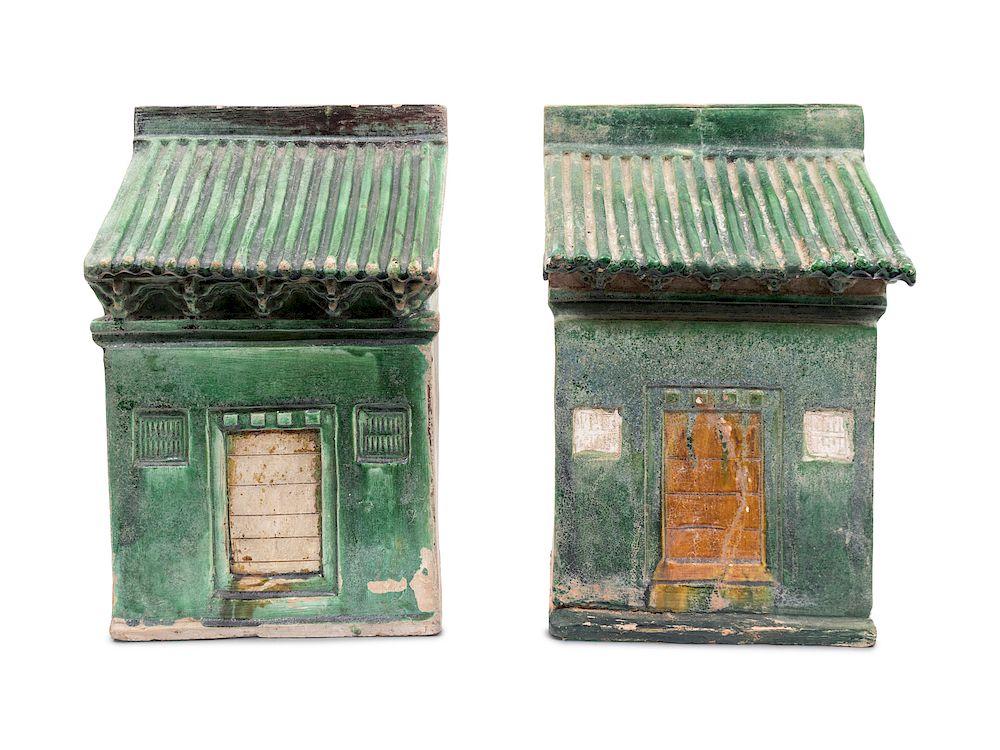 Appraisal: A Pair of Chinese Han-style Glazed Ceramic Houses Height x