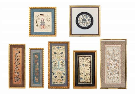 Appraisal: Fifteen Embroidered Silk Panels x inches largest Fifteen Embroidered Silk