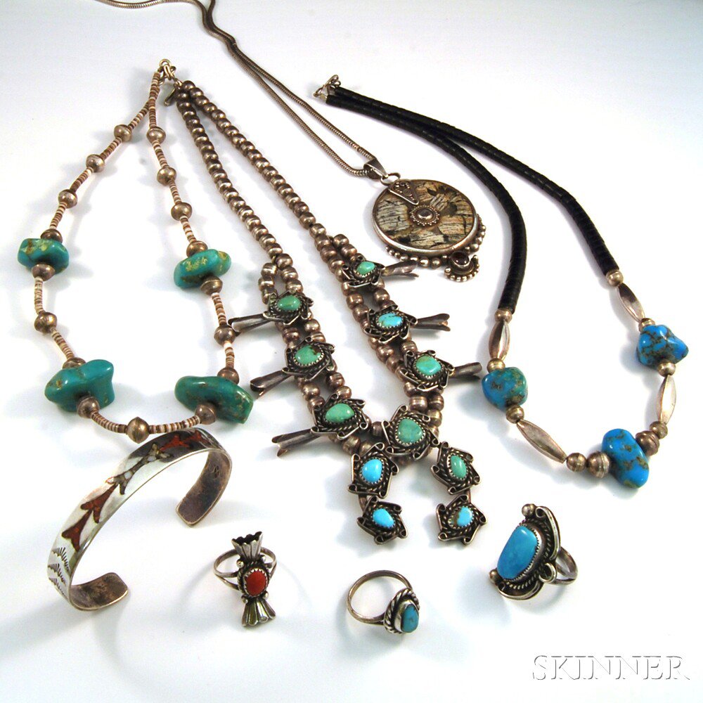 Appraisal: Small Group of Southwestern Silver and Turquoise Jewelry including a