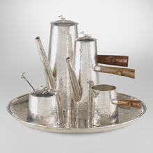 Appraisal: Peruvian FOUR-PIECE COFFEE SERVICE WITH TRAY th centuryhand-hammered sterling silver