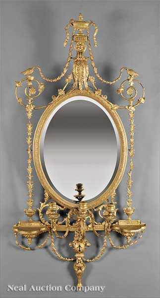 Appraisal: A Pair of George III-Style Carved Giltwood Girandole Mirrors th