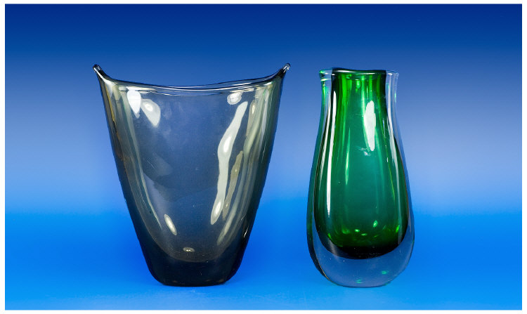 Appraisal: Two Coloured Glass Studio Vases Free Form Design In Green