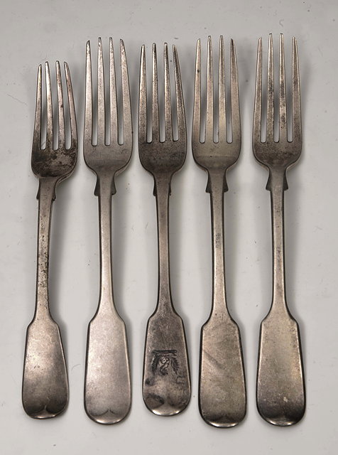 Appraisal: THREE VICTORIAN SILVER FORKS with marks for London and makers