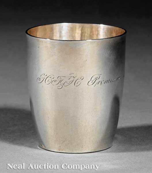 Appraisal: A Coin Silver Beaker unmarked raised slightly curved cylindrical form