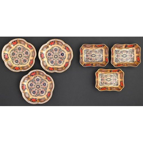 Appraisal: Two sets of three Royal Crown Derby sweetmeat dishes and