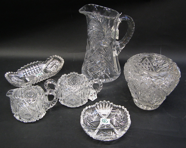 Appraisal: SIX CLEAR CUT GLASS TABLE ACCESSORIES water pitcher H brilliant