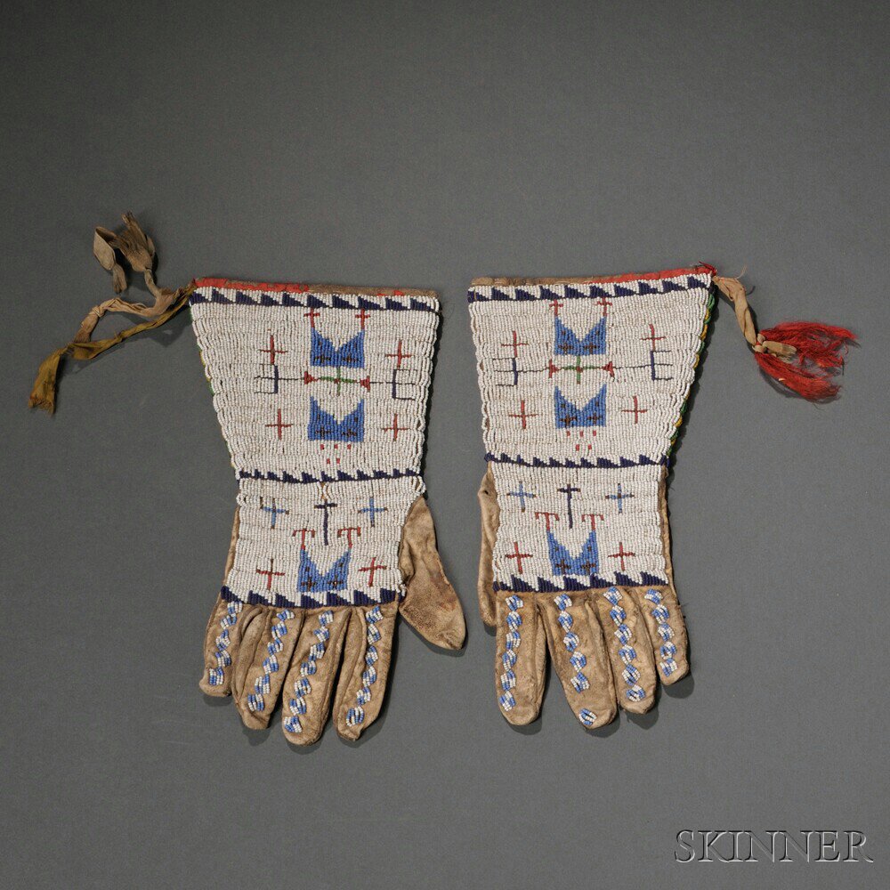 Appraisal: Lakota Beaded Hide Gauntlets c late th century the front