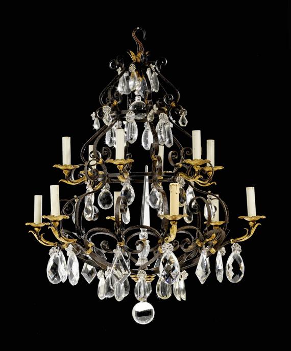 Appraisal: CHANDELIER Baroque style th c Parcel gilt wrought iron and