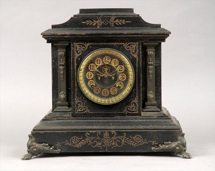 Appraisal: Ansonia Clock Co Gilt-Incised and Brass-Mounted Cast-Iron Mantel Clock x