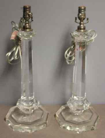 Appraisal: Pair of Glass Pillar Form Lamps From a Larchmont NY