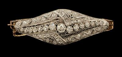 Appraisal: Diamond bangle bracelet modified vintage filigree platinum brooch set with