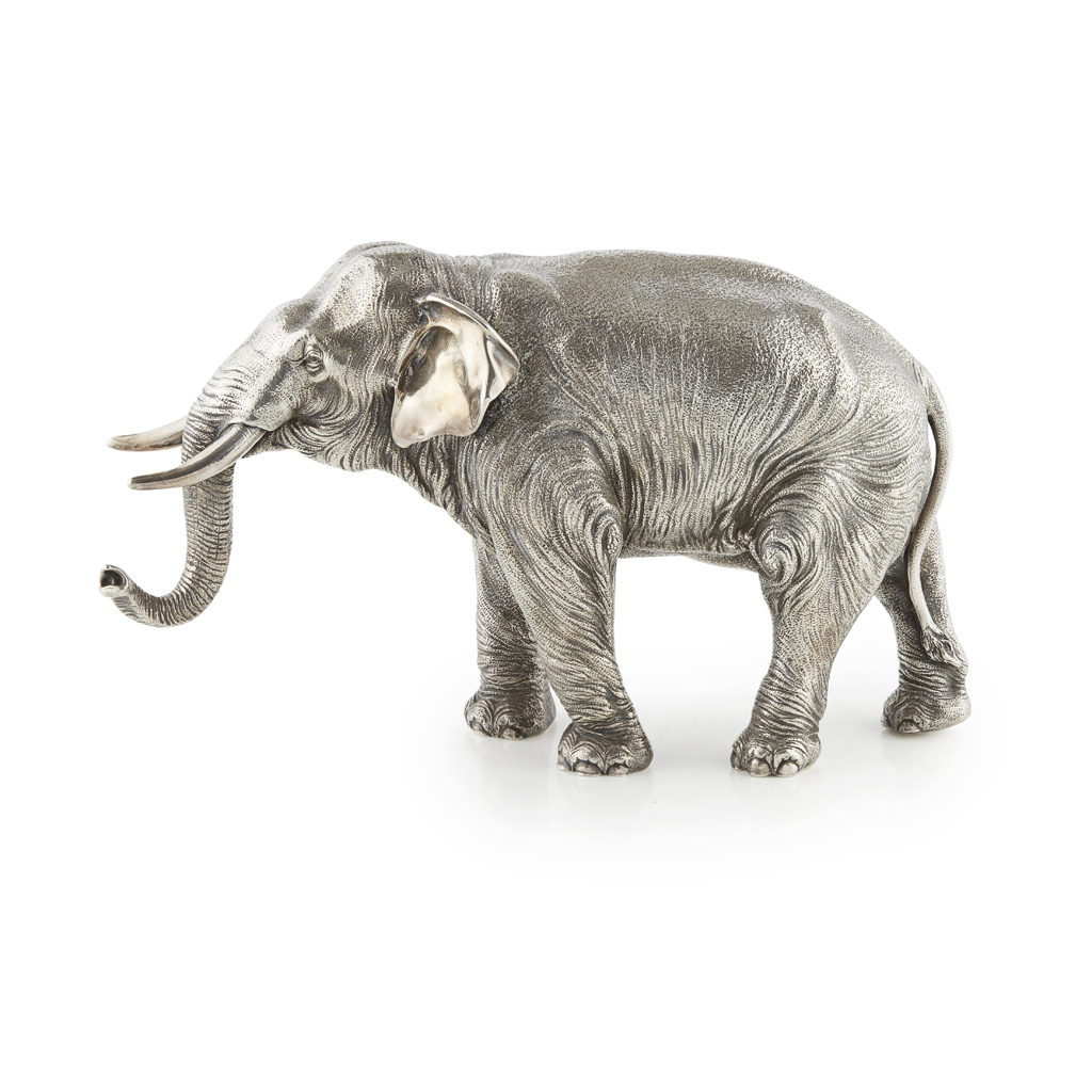 Appraisal: FINE SILVER MODEL OF AN ELEPHANT SIGNED KOREYOSHI MEIJI TAISHO