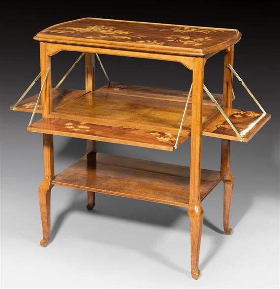 Appraisal: MAJORELLE LOUIS OCCASIONAL TABLE circa Fruitwood marquetry two-tier table with