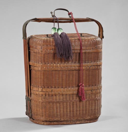 Appraisal: Japanese Meiji Basket-Woven Triple-Tier Food Basket fourth quarter th century