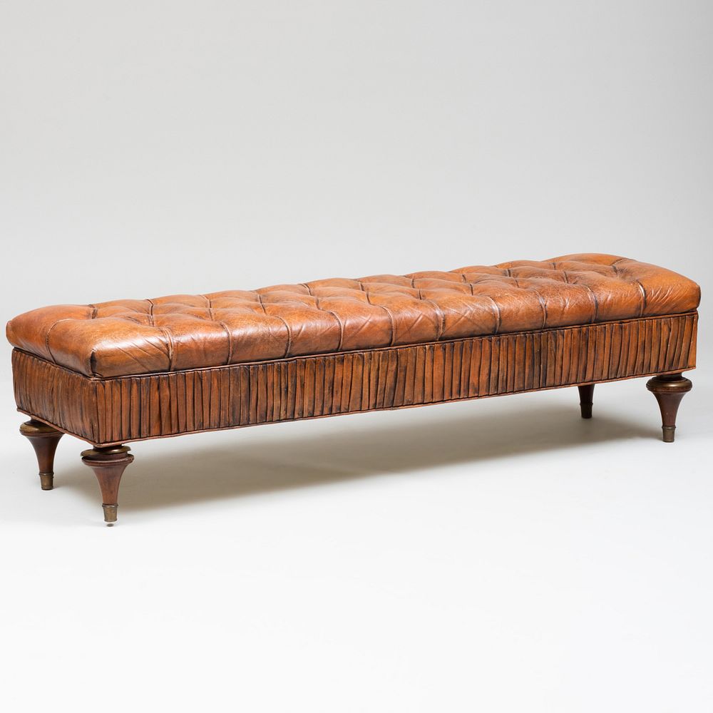 Appraisal: Tufted Leather Low Bench in x ft in x in