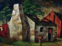 Appraisal: Farm house oil on masonite x SLL Artist American th