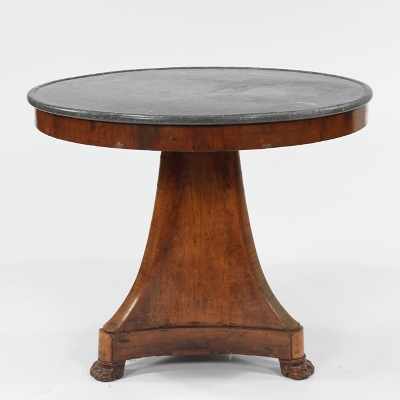 Appraisal: A Restauration Walnut Gueridon ca - Molded circular gray marble