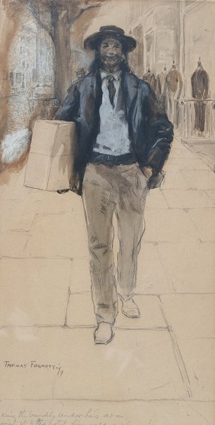 Appraisal: FOGARTY Thomas American - Man with a bundle Gouache Pencil