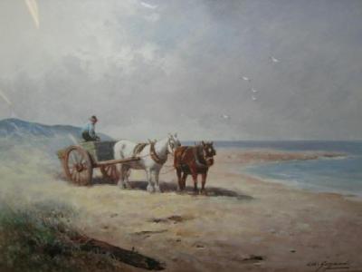 Appraisal: CIRCLE OF J W GOZZARD Beach Scene with Figure Ponies