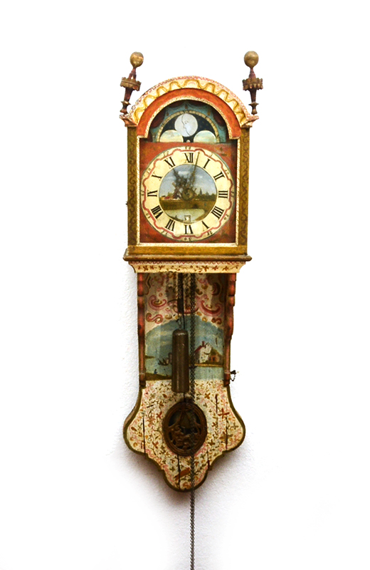 Appraisal: DUTCH PAINT DECORATED STAARTKLOCK TAIL WALL CLOCK Circa late th