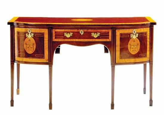 Appraisal: George III inlaid mahogany sideboard circa shaped and banded top