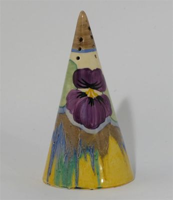 Appraisal: Pansies' a Clarice Cliff Fantasque Bizarre Conical sugar sifter painted