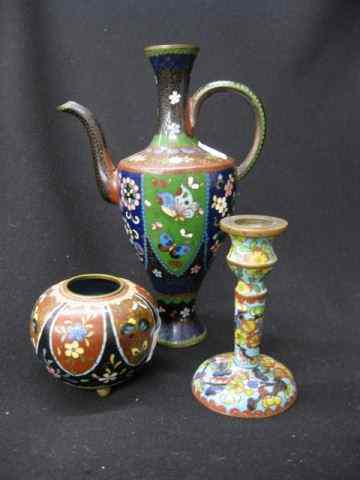 Appraisal: pcs Oriental Cloisonne '' demitasse pot lacking lid '' candlestick