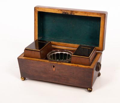 Appraisal: A Regency mahogany sarcophagus-shaped tea caddy cm wide