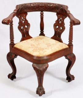 Appraisal: CHIPPENDALE STYLE MAHOGANY CORNER CHAIR C CHIPPENDALE STYLE MAHOGANY CORNER