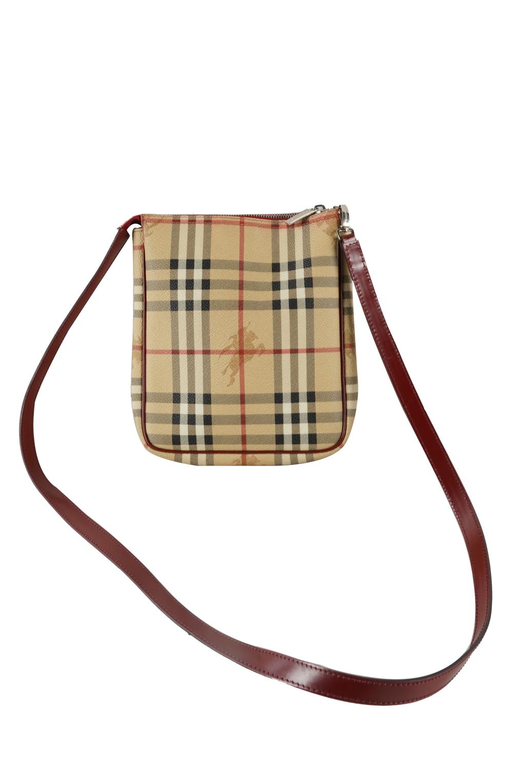 Appraisal: BURBERRY CROSSBODY HANDBAGCondition fraying to fabric around zipper inches wide