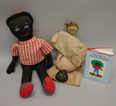 Appraisal: Lot Pair of handmade cloth dolls Black white topsy-turvy with