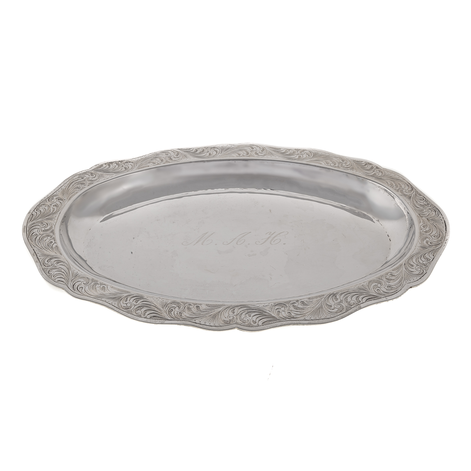 Appraisal: STERLING SERVING DISH Marked oval with wavy rim scrolling foliate