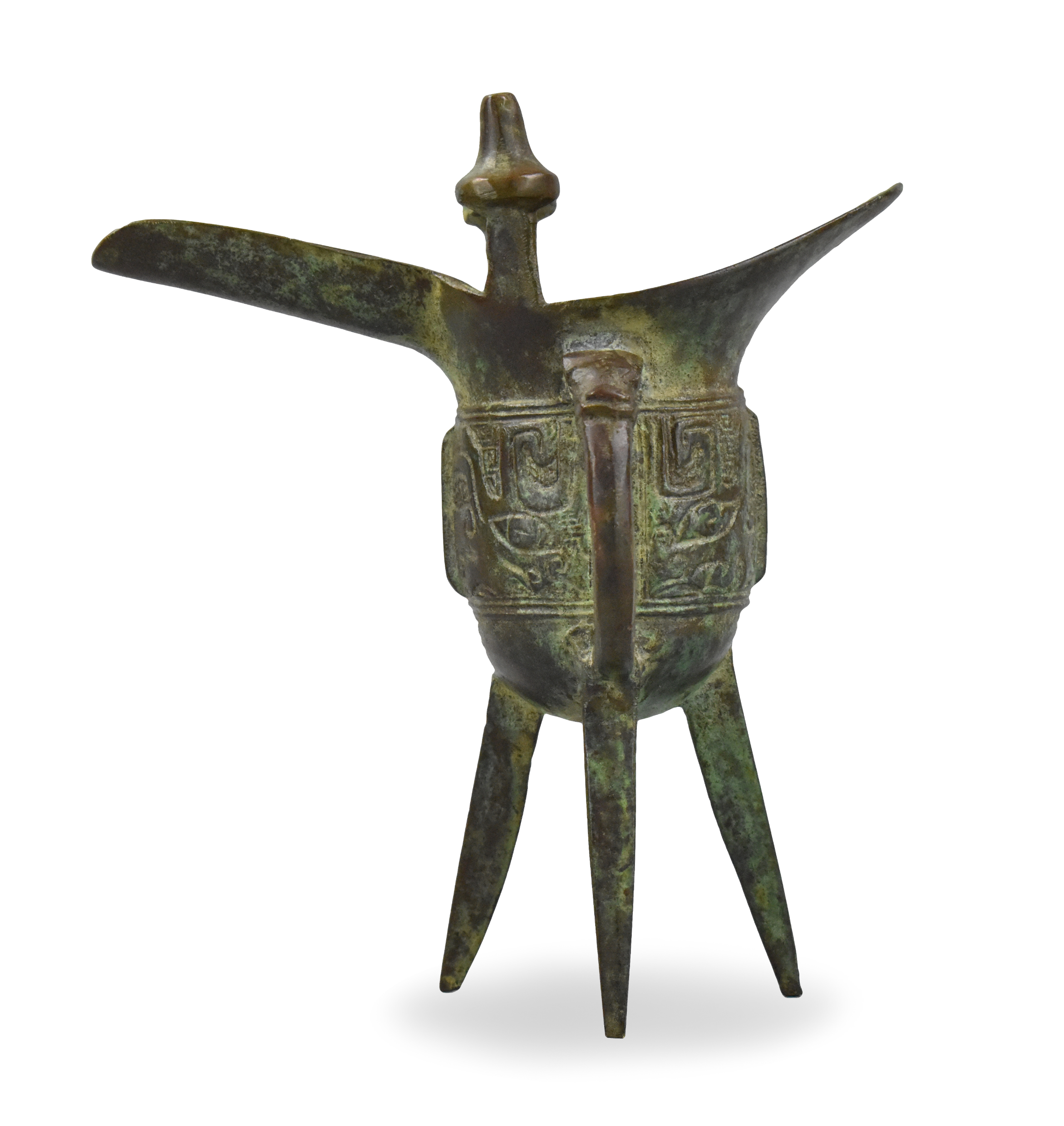 Appraisal: A Chinese archaistic bronze Jue libation cup Used for ceremonies