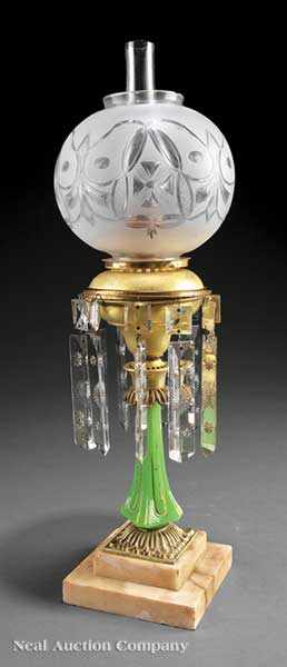 Appraisal: An Antique American Gilt Lacquered Bronze and Glass Kerosene Lamp