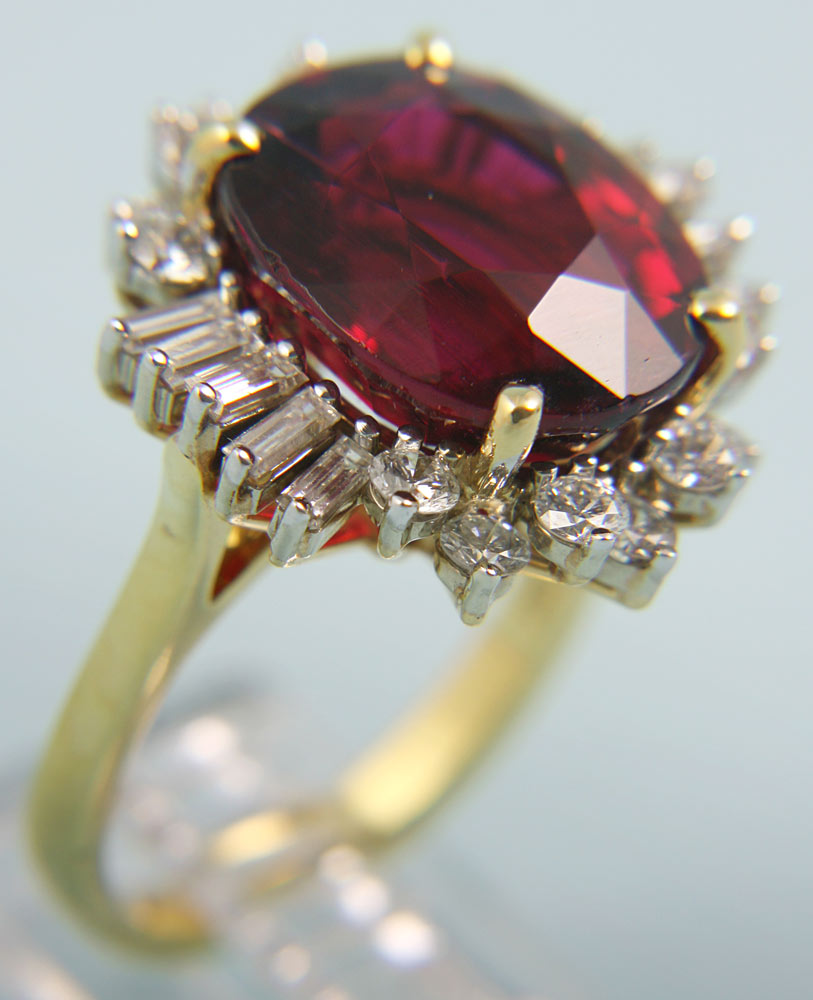 Appraisal: - Rubellite and Diamond Ring Rubellite and diamond ring in