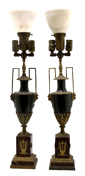 Appraisal: Pair of Empire Style Gilt and Patinated-Metal Three-Light Lamps Estimate