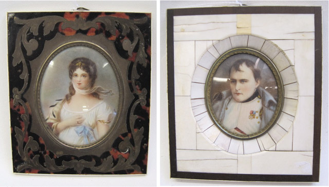 Appraisal: TWO MINIATURE OVAL PORTRAITS color lithographs heightened with oil depicts