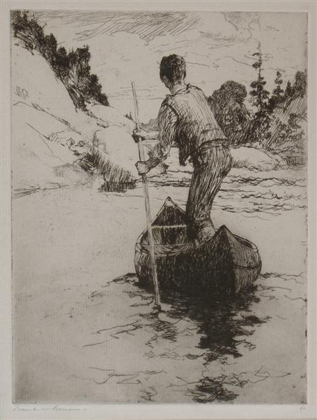 Appraisal: FRANK WESTON BENSON AMERICAN - CANOE MAN Etching signed cm