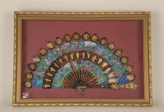 Appraisal: An Antique Handpainted and Tortoiseshell Fan Chinese having scenes of